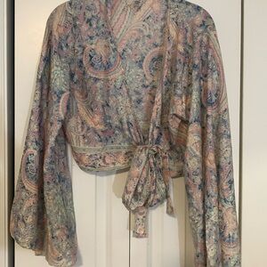 Boho onesize crop wrap shirt